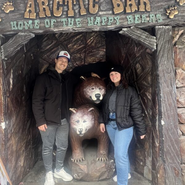 Couple with two fake bears